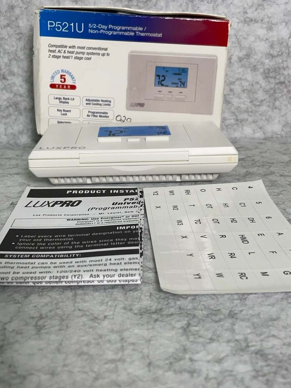 LuxPro P521U 5/2-Day Programmable/Non-Programmable Thermostat AC and heat pump s - Picture 3 of 8